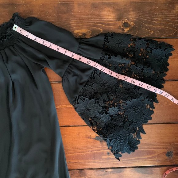 Joseph Ribkoff Guipure Bell Sleeve Women's X-Small Lace Trim A-Line Black Dress - Picture 15 of 15